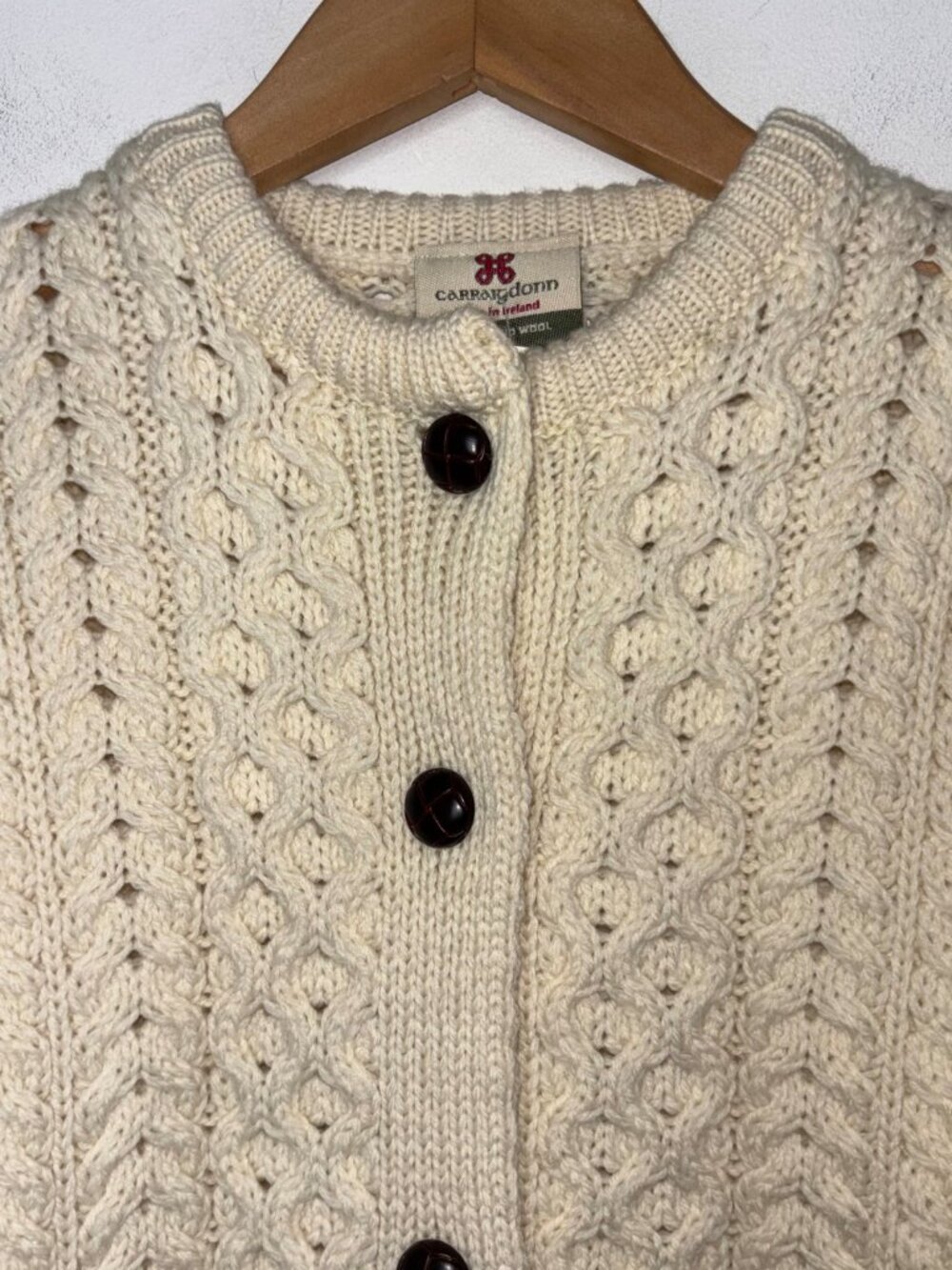 Carraig Donn Kids Aran Cardigan XXL Cream 100% Merino Wool Sweater Ireland - Picture 4 of 10